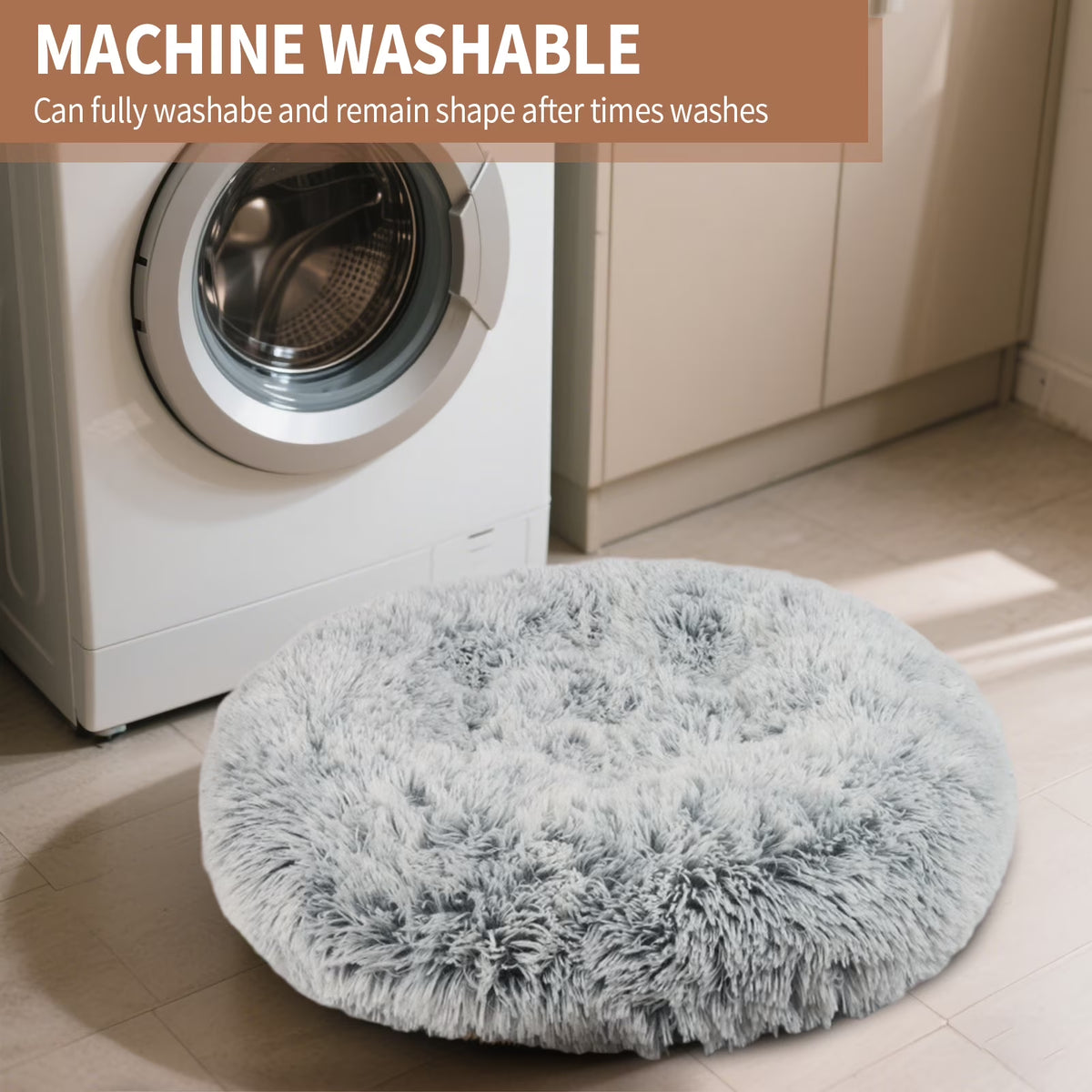 Dog Bed for Large Dogs,Fluffy Calming Donut Dog Beds,40 Inch Washable Plush round Dog Mat with Non-Slip Bottom,Khaki