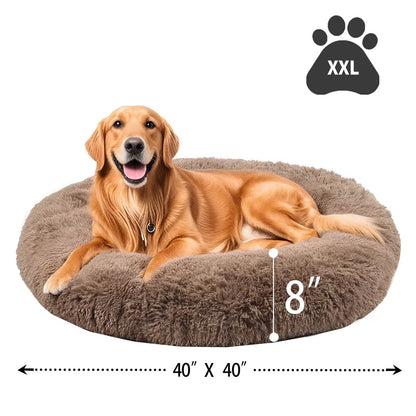 Dog Bed for Large Dogs,Fluffy Calming Donut Dog Beds,40 Inch Washable Plush round Dog Mat with Non-Slip Bottom,Khaki