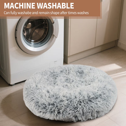 Dog Bed for Large Dogs,Fluffy Calming Donut Dog Beds,40 Inch Washable Plush round Dog Mat with Non-Slip Bottom,Khaki