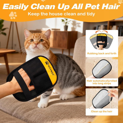 Pet Hair Removal Glove for Cats Dogs, Washable Reusable Animal Fur Removal Tool, Hair Retention Powerful Cat Grooming Gloves for Couch, Furniture, Carpet, Car Seat, Ease of Use