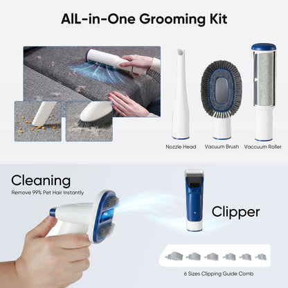 Dog Grooming Kit, 2.5L Pet Hair Grooming Vacuum, 5-In-1 Electric Clippers Cleaning Sets for Dog/Cat/Other Animals, Blue