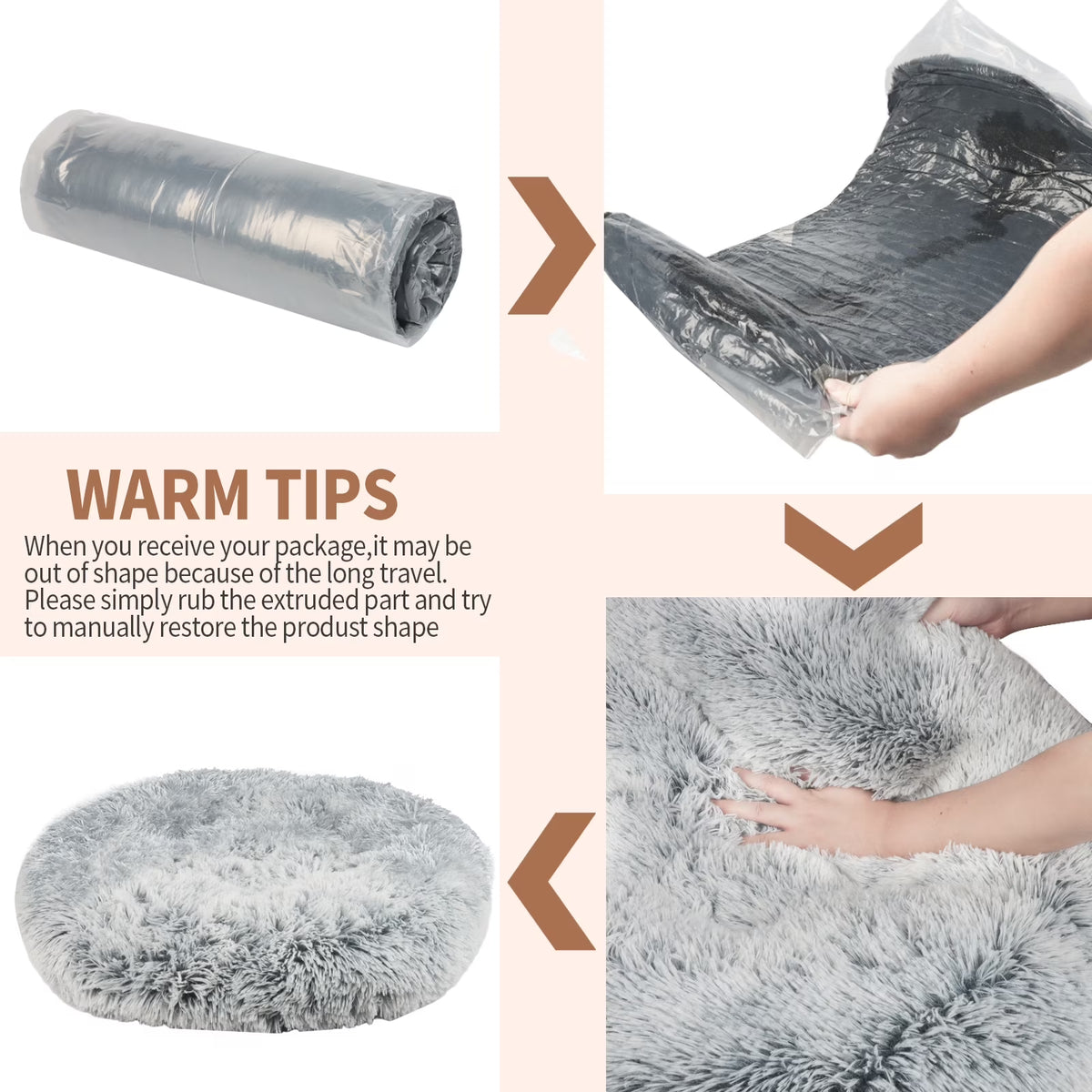 Dog Bed for Large Dogs,Fluffy Calming Donut Dog Beds,40 Inch Washable Plush round Dog Mat with Non-Slip Bottom,Khaki