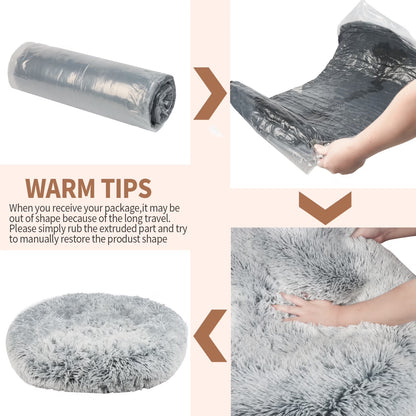 Dog Bed for Large Dogs,Fluffy Calming Donut Dog Beds,40 Inch Washable Plush round Dog Mat with Non-Slip Bottom,Khaki